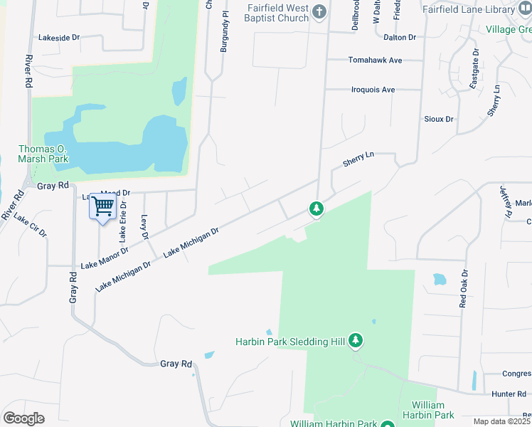 map of restaurants, bars, coffee shops, grocery stores, and more near 5537 Lake Michigan Drive in Fairfield