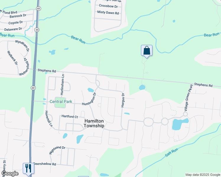 map of restaurants, bars, coffee shops, grocery stores, and more near 7235 Hammerwood Court in Maineville