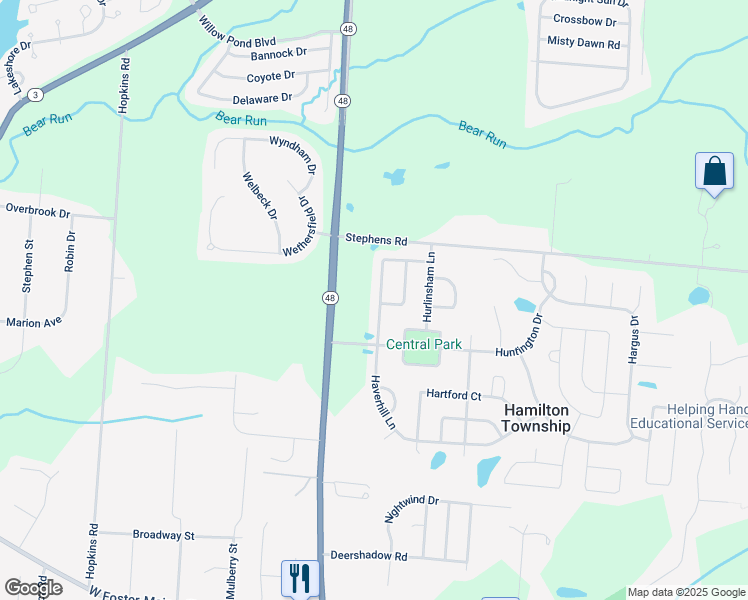 map of restaurants, bars, coffee shops, grocery stores, and more near 7417 Haverhill Lane in Maineville