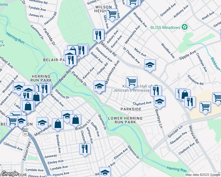 map of restaurants, bars, coffee shops, grocery stores, and more near 4328 Brehms Lane in Baltimore