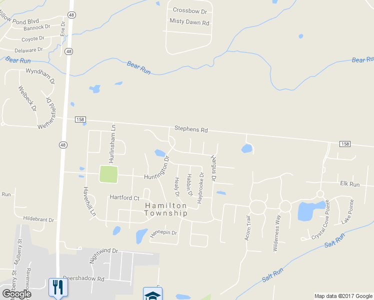 map of restaurants, bars, coffee shops, grocery stores, and more near 7235 Hammerwood Court in Maineville