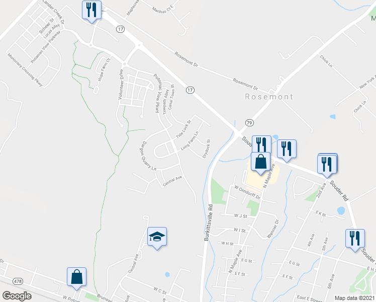 map of restaurants, bars, coffee shops, grocery stores, and more near 1289 Drydock Street in Brunswick