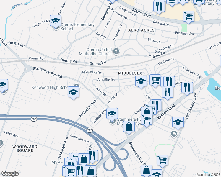 map of restaurants, bars, coffee shops, grocery stores, and more near 817 North Marlyn Avenue in Essex