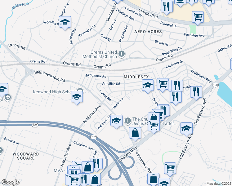 map of restaurants, bars, coffee shops, grocery stores, and more near 819 North Marlyn Avenue in Essex
