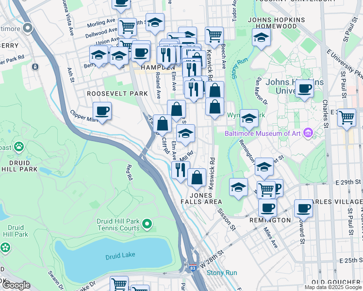 map of restaurants, bars, coffee shops, grocery stores, and more near 3110 Crittenton Place in Baltimore