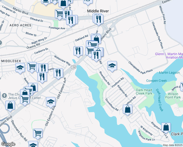 map of restaurants, bars, coffee shops, grocery stores, and more near 10 Whitethorn Way in Baltimore
