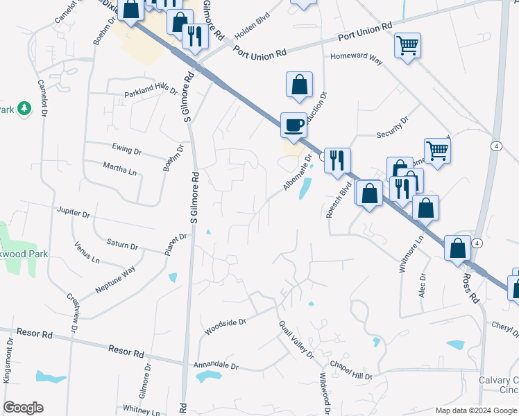 map of restaurants, bars, coffee shops, grocery stores, and more near 5905 Dixie Highway in Fairfield