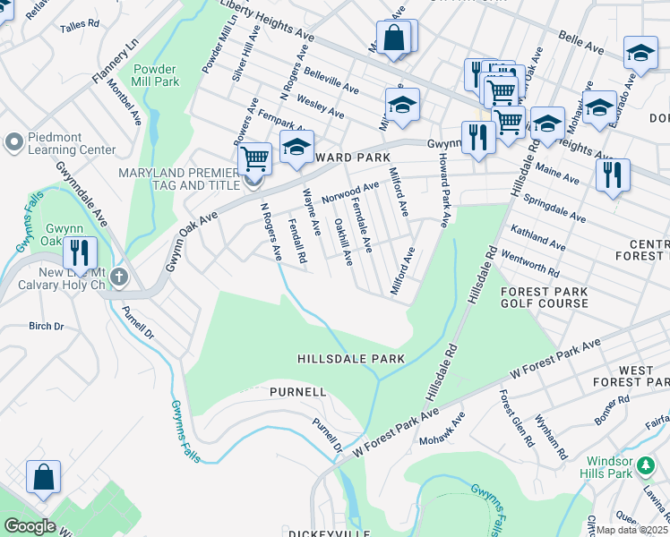 map of restaurants, bars, coffee shops, grocery stores, and more near 2905 Wayne Avenue in Baltimore
