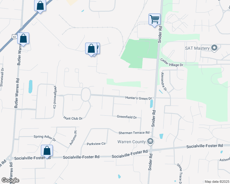 map of restaurants, bars, coffee shops, grocery stores, and more near 6329 Trailwood Court in Mason