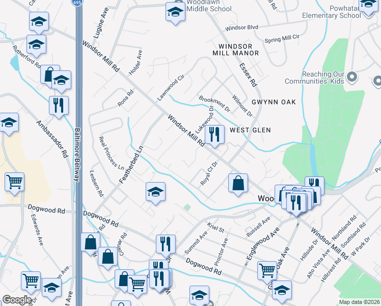 map of restaurants, bars, coffee shops, grocery stores, and more near 2020 Emmanuel Court in Lochearn