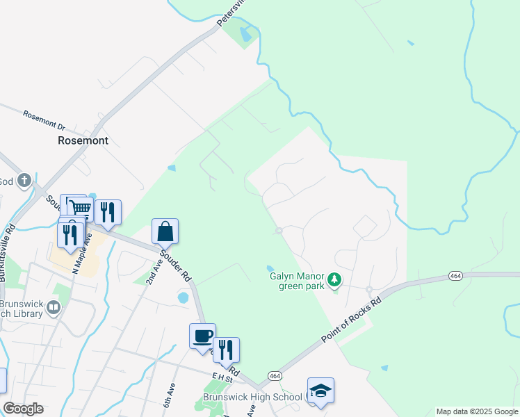 map of restaurants, bars, coffee shops, grocery stores, and more near 211 Galyn Drive in Brunswick