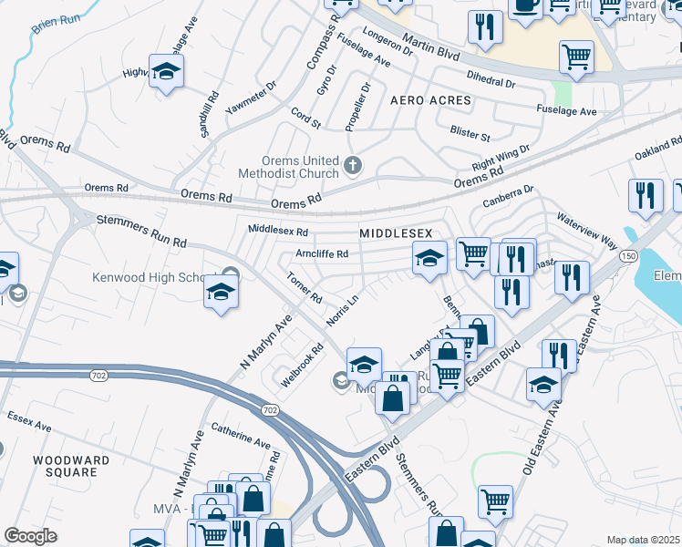 map of restaurants, bars, coffee shops, grocery stores, and more near 844 North Marlyn Avenue in Essex