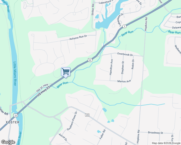 map of restaurants, bars, coffee shops, grocery stores, and more near 1050 Marion Avenue in Maineville