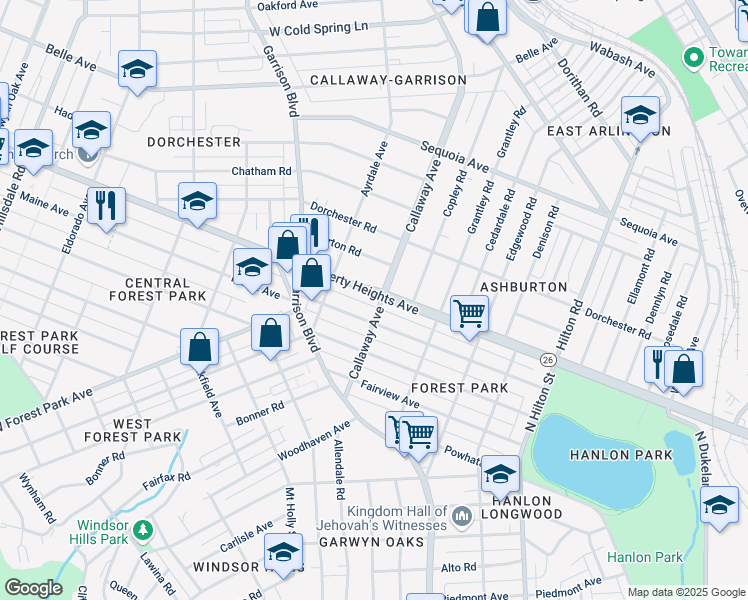 map of restaurants, bars, coffee shops, grocery stores, and more near 3701 Liberty Heights Avenue in Baltimore