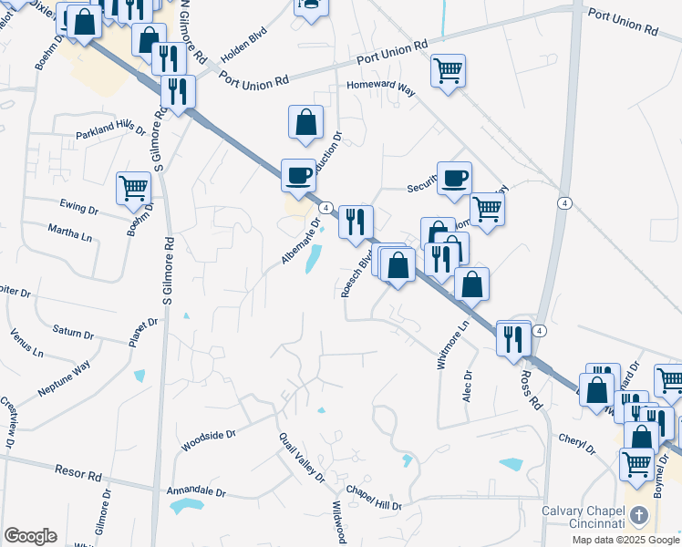 map of restaurants, bars, coffee shops, grocery stores, and more near 3195 Lighthouse Drive in Fairfield