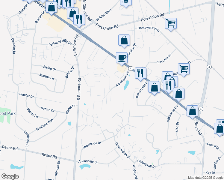 map of restaurants, bars, coffee shops, grocery stores, and more near 5905 Dixie Highway in Fairfield