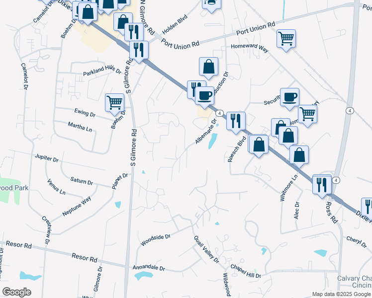 map of restaurants, bars, coffee shops, grocery stores, and more near 5905 Dixie Highway in Fairfield