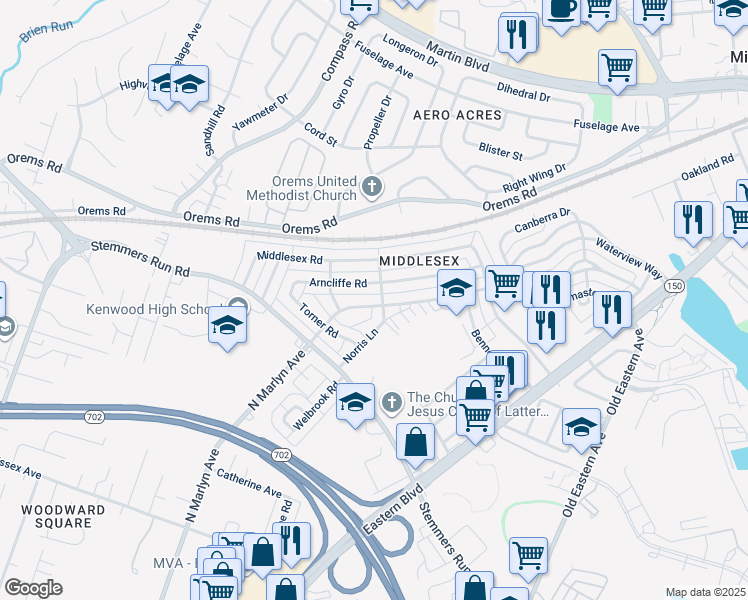 map of restaurants, bars, coffee shops, grocery stores, and more near 844 North Marlyn Avenue in Essex