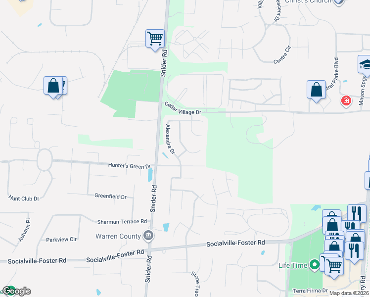 map of restaurants, bars, coffee shops, grocery stores, and more near 7712 Livingston Drive in Mason