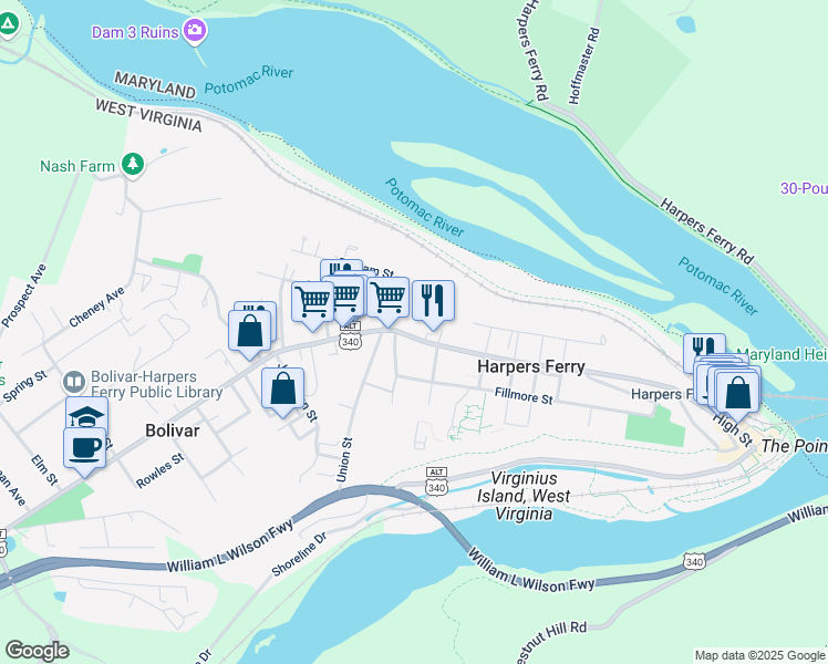 map of restaurants, bars, coffee shops, grocery stores, and more near 101 Independence Avenue Southeast in Washington