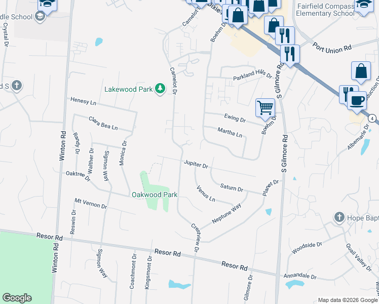 map of restaurants, bars, coffee shops, grocery stores, and more near 55 Boehm Court in Fairfield