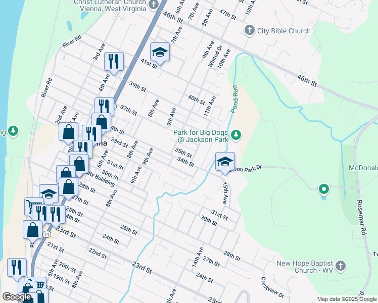 map of restaurants, bars, coffee shops, grocery stores, and more near 3603 11th Avenue in Vienna