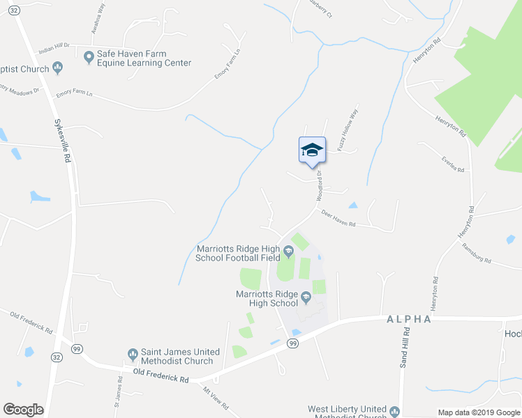 map of restaurants, bars, coffee shops, grocery stores, and more near 12124 Serenity Lane in Marriottsville