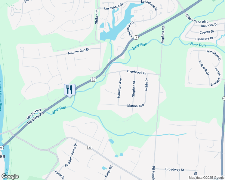 map of restaurants, bars, coffee shops, grocery stores, and more near 1014 Pamela Circle in Maineville