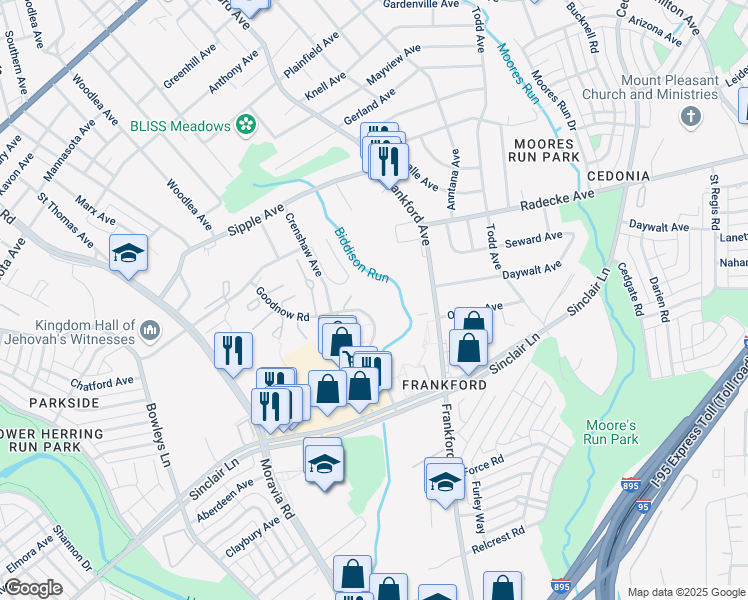 map of restaurants, bars, coffee shops, grocery stores, and more near 5108 Goodnow Road in Baltimore