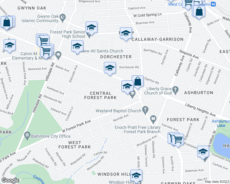 map of restaurants, bars, coffee shops, grocery stores, and more near 4001 Maine Avenue in Baltimore