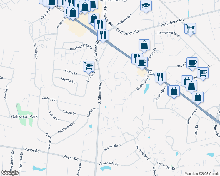 map of restaurants, bars, coffee shops, grocery stores, and more near 2 Ridge Drive in Fairfield