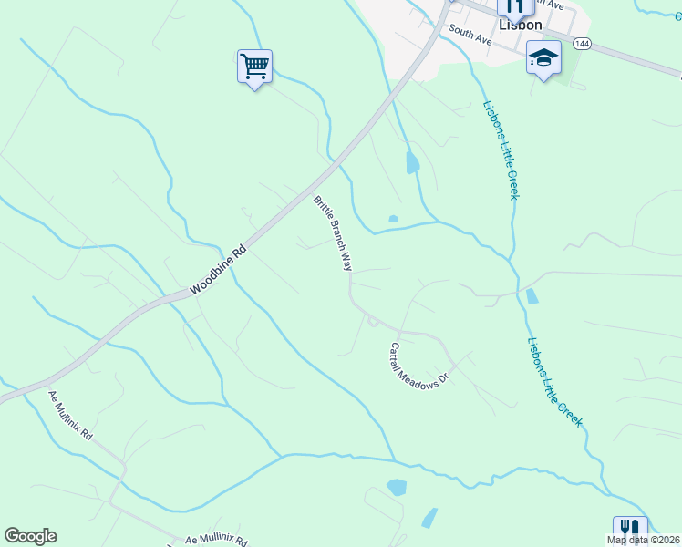 map of restaurants, bars, coffee shops, grocery stores, and more near 1624 Brittle Branch Way in Woodbine