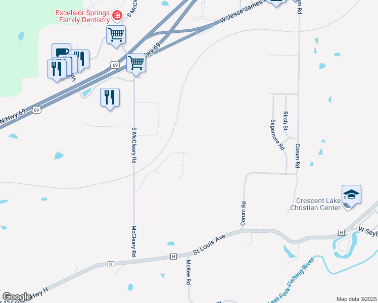 map of restaurants, bars, coffee shops, grocery stores, and more near 606 Patrick Drive in Excelsior Springs