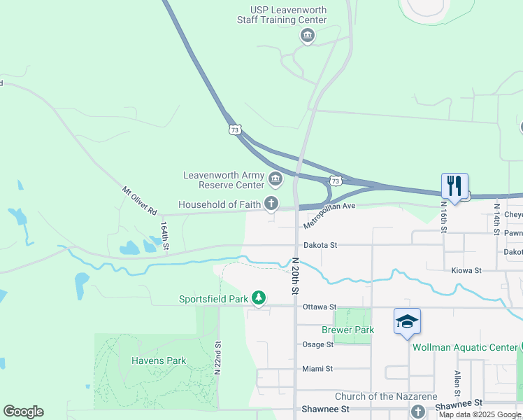 map of restaurants, bars, coffee shops, grocery stores, and more near 2103 Metropolitan Avenue in Leavenworth