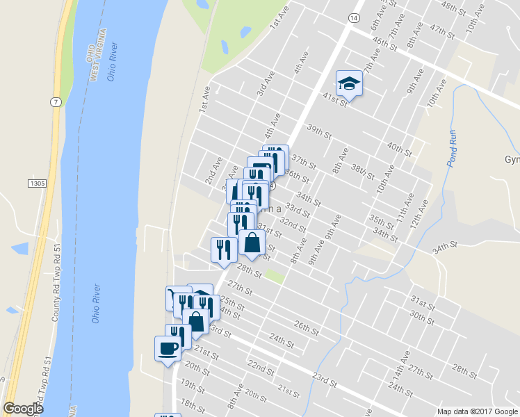 map of restaurants, bars, coffee shops, grocery stores, and more near 500-514 32nd Street in Vienna