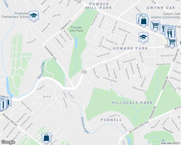 map of restaurants, bars, coffee shops, grocery stores, and more near 2811 Silver Hill Avenue in Baltimore
