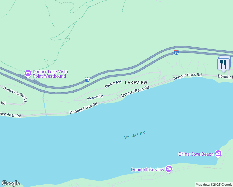 map of restaurants, bars, coffee shops, grocery stores, and more near Pioneer Drive & Donner Avenue in Truckee
