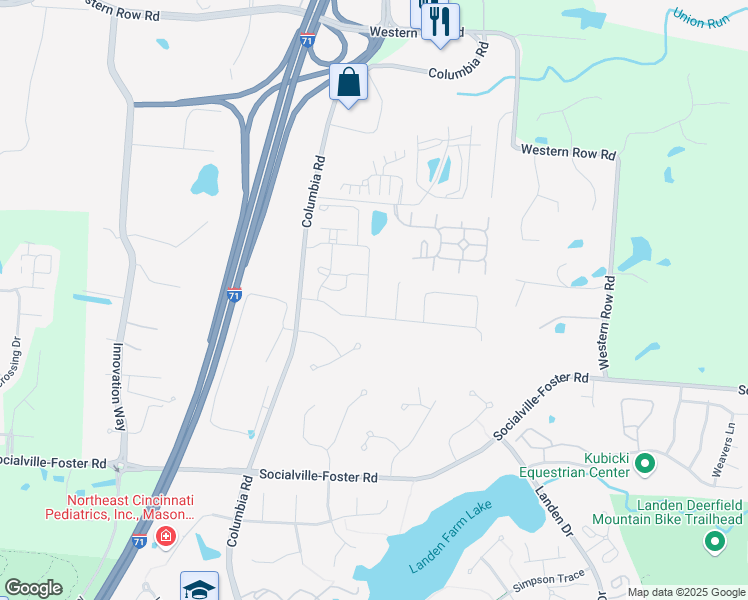 map of restaurants, bars, coffee shops, grocery stores, and more near 3106 Grand Falls Boulevard in Maineville
