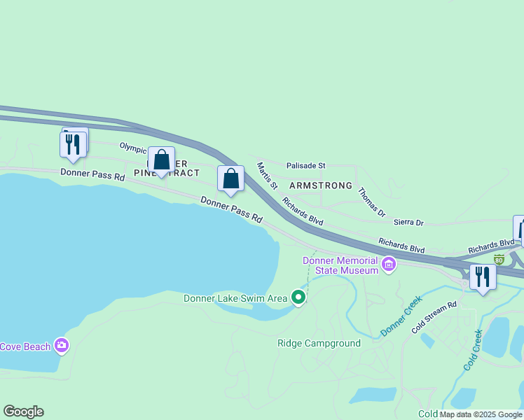 map of restaurants, bars, coffee shops, grocery stores, and more near 13058 Donner Pass Rd in Truckee