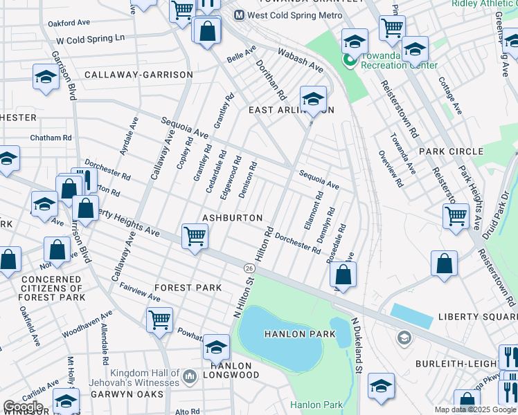 map of restaurants, bars, coffee shops, grocery stores, and more near 3507 White Chapel Road in Baltimore