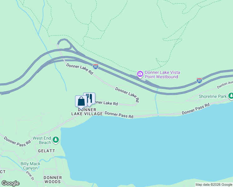 map of restaurants, bars, coffee shops, grocery stores, and more near 15444 Cedar Point Drive in Truckee