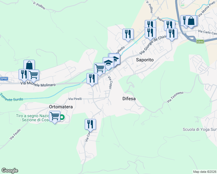 map of restaurants, bars, coffee shops, grocery stores, and more near 25 Via Coppi in Provincia di Cosenza