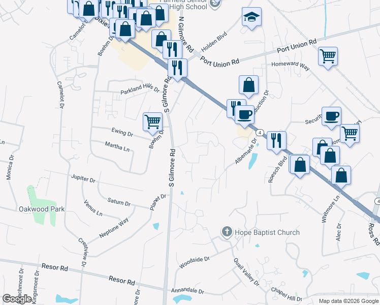 map of restaurants, bars, coffee shops, grocery stores, and more near 2 Ridge Drive in Fairfield