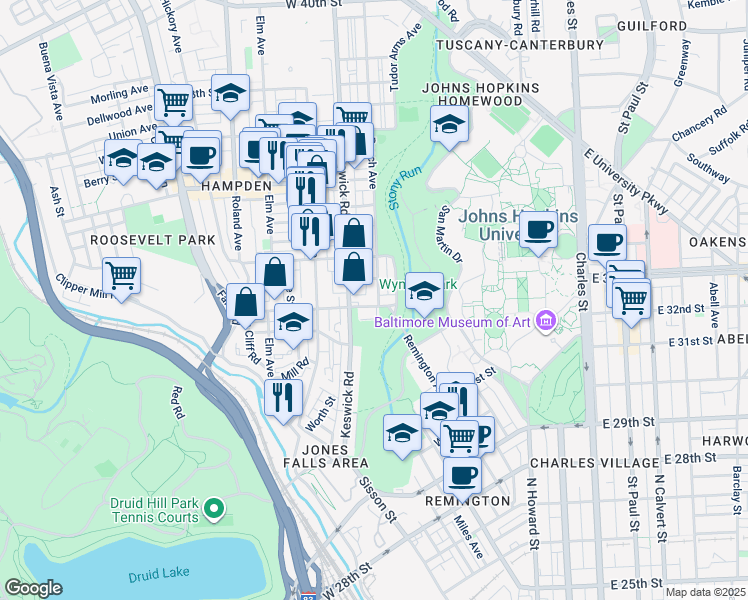 map of restaurants, bars, coffee shops, grocery stores, and more near 602 West 33rd Street in Baltimore