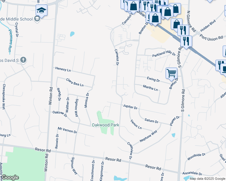 map of restaurants, bars, coffee shops, grocery stores, and more near 2570 Jupiter Drive in Fairfield