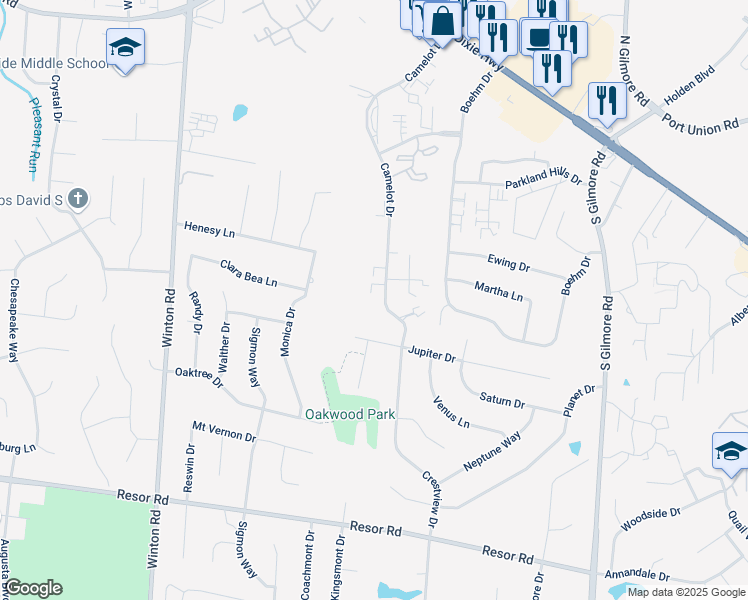 map of restaurants, bars, coffee shops, grocery stores, and more near 2570 Jupiter Drive in Fairfield