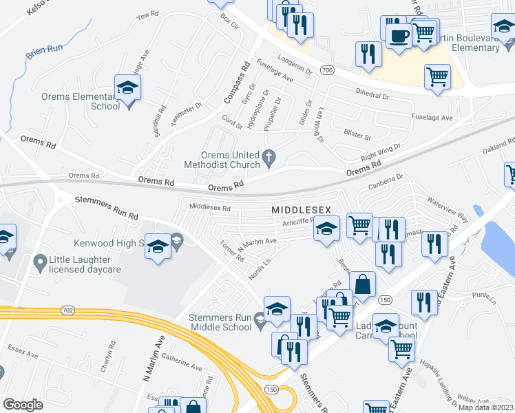 map of restaurants, bars, coffee shops, grocery stores, and more near 850 Middlesex Road in Essex