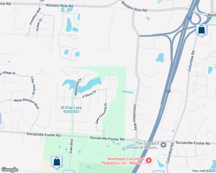 map of restaurants, bars, coffee shops, grocery stores, and more near 4050 Fox Hollow Court in Mason