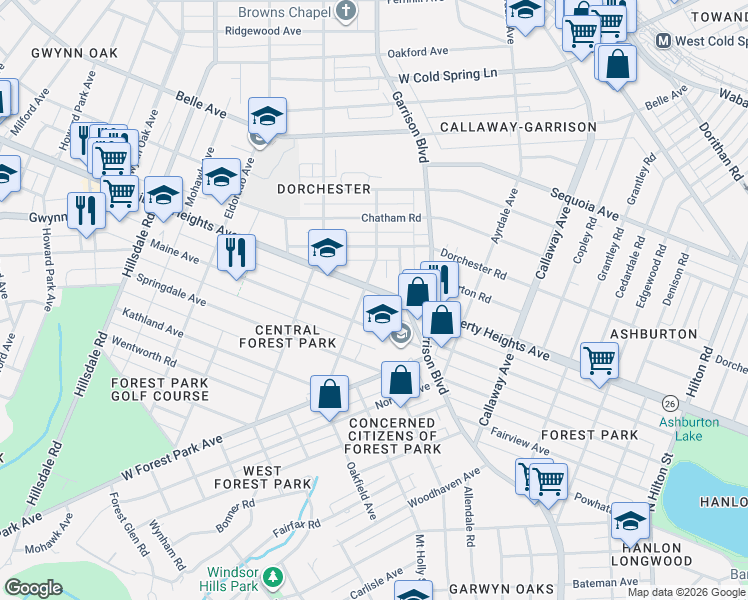 map of restaurants, bars, coffee shops, grocery stores, and more near 3915 Liberty Heights Avenue in Baltimore