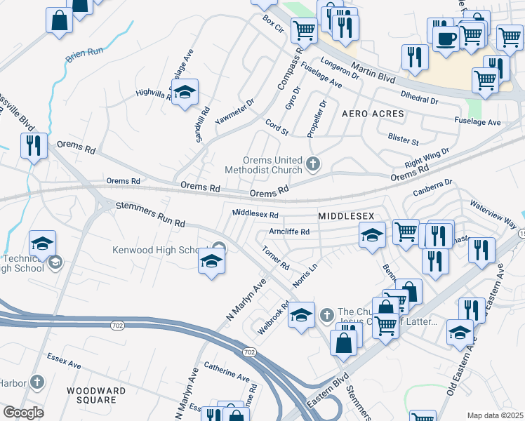 map of restaurants, bars, coffee shops, grocery stores, and more near 724 Middlesex Road in Essex